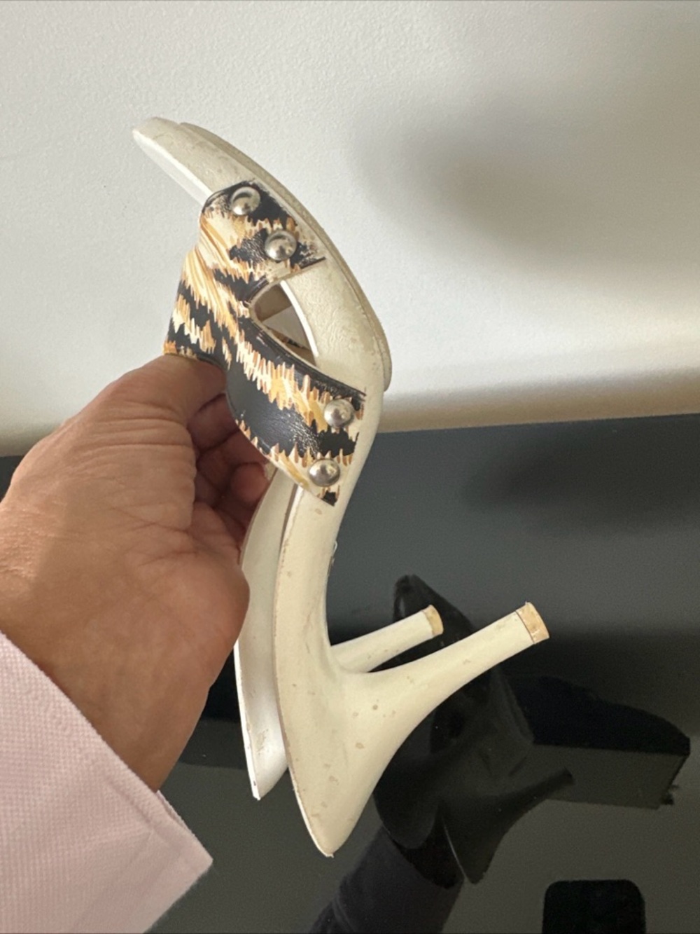 Dolce & Gabbana White and Brown Animal-Print Slide Mules - Picture 10 of 13